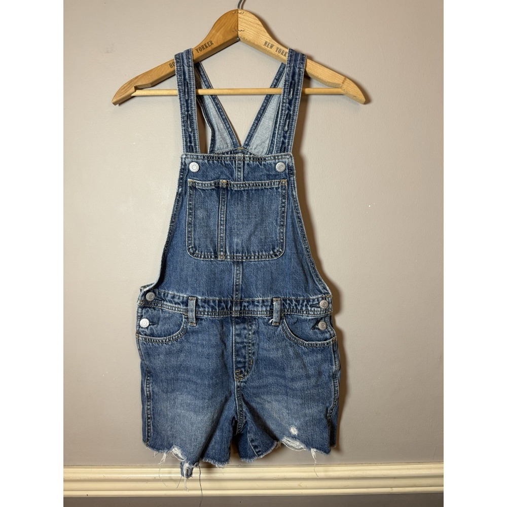 Old Navy‎ Jean Overall Shorts Large 10-12 Girls Distressed Shortalls